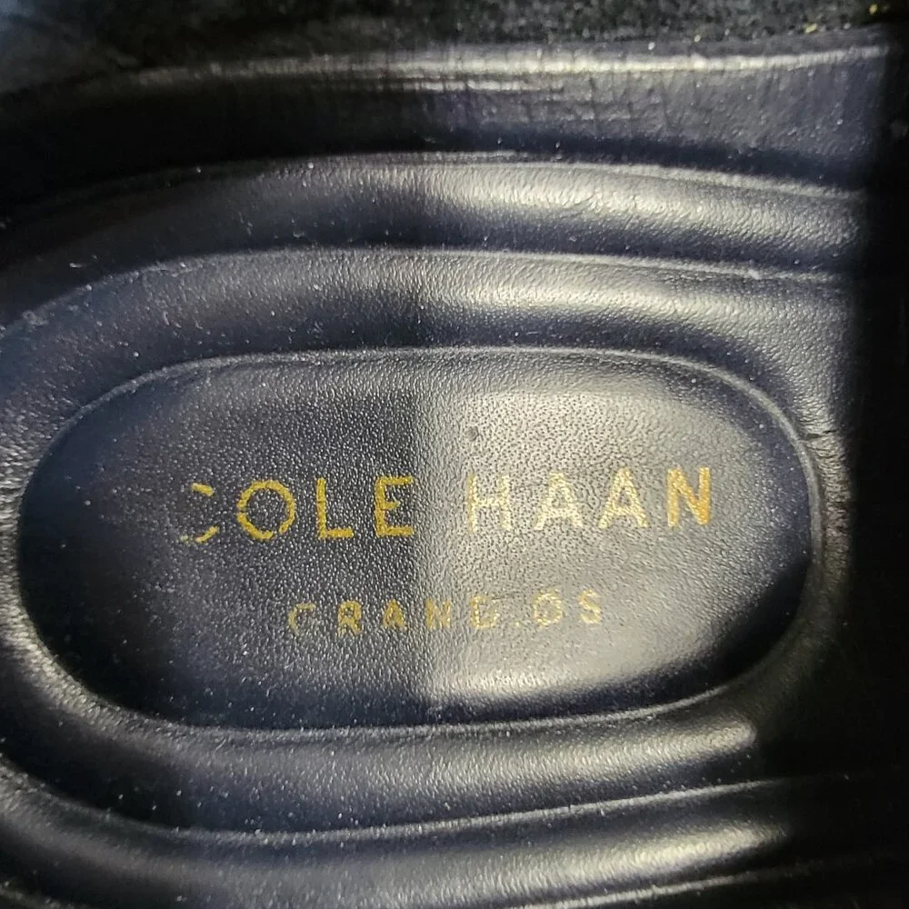 Cole Haan Grand OS Size 8 1/2 Black Leather Wingtip Oxford Shoes, Lace Tie